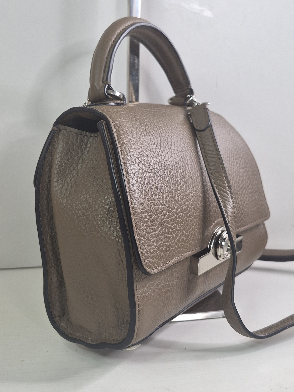 Moyna Taupe Structured Leather Top-Handle Bag with Removable Strap - Picture 4 of 16